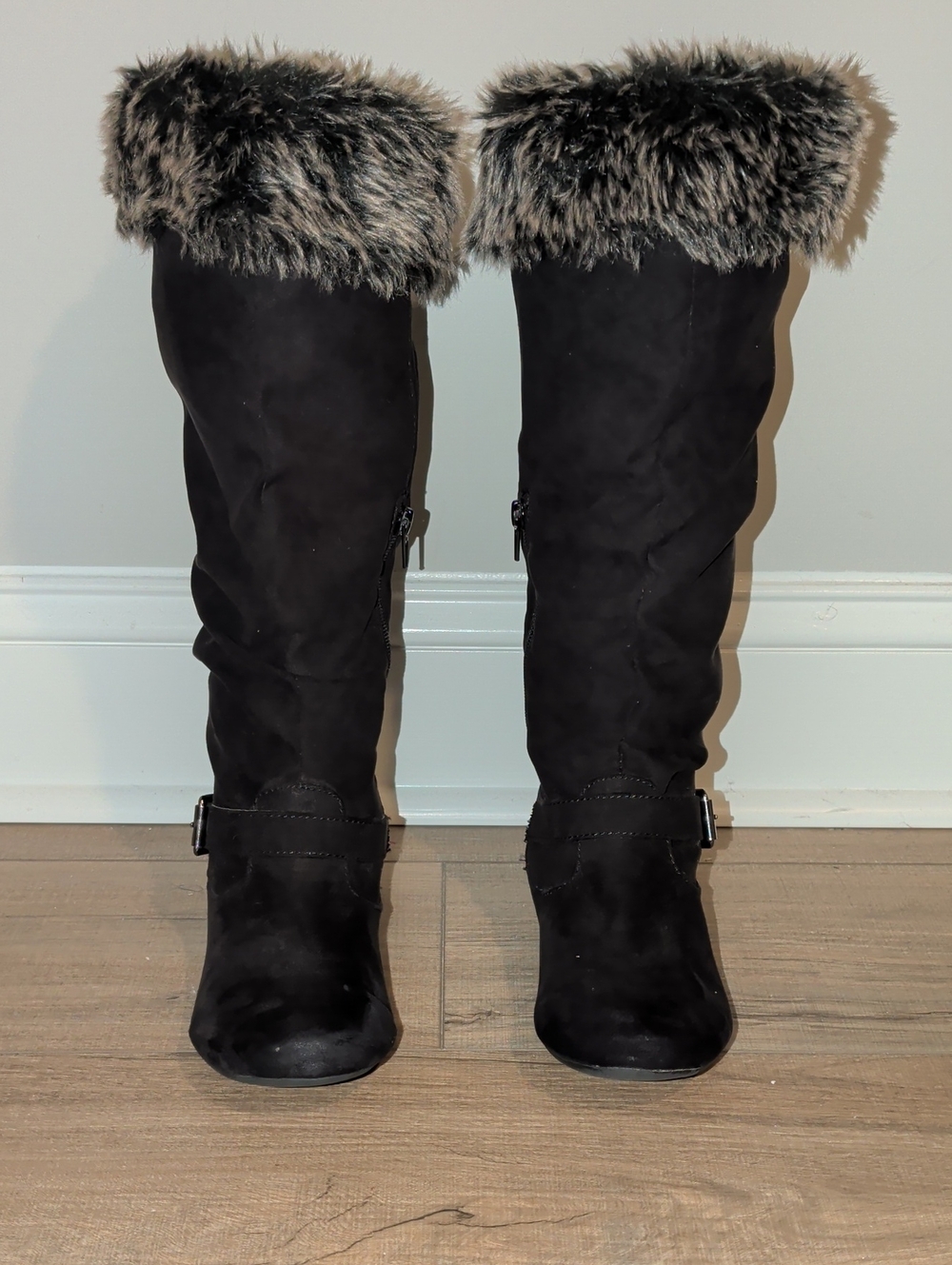 Women's Black Faux-Fur Knee High Winter Boots